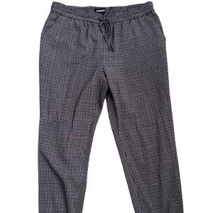 Express Drawstring Ankle Cropped Pants Brown & Navy Blue Size Medium Midrise